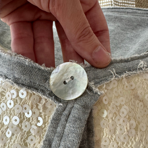 Soft Surroundings Cardigan Women XL NWOT Cream Sequin Gray Sparkle Holiday Top - Picture 5 of 9